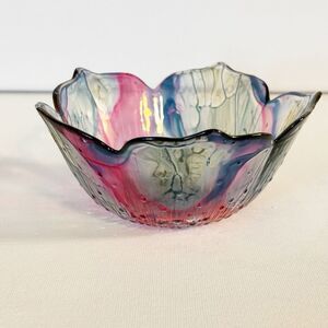 Vintage Rueven Art Glass Hand Painted Bowl Candy Dish Trinket Holder